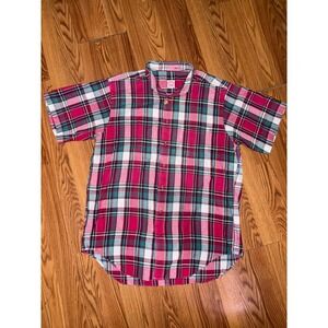 Brooks Brothers Mens Plaid Short Sleeve Button Down Shirt Red Green White Size L